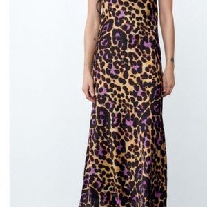 ZARA satin effect multicolor leopard print strap dress Size Xs NEW no tags